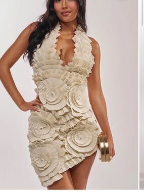 AKIRA Cream Sculpted Rosette Mini Dress